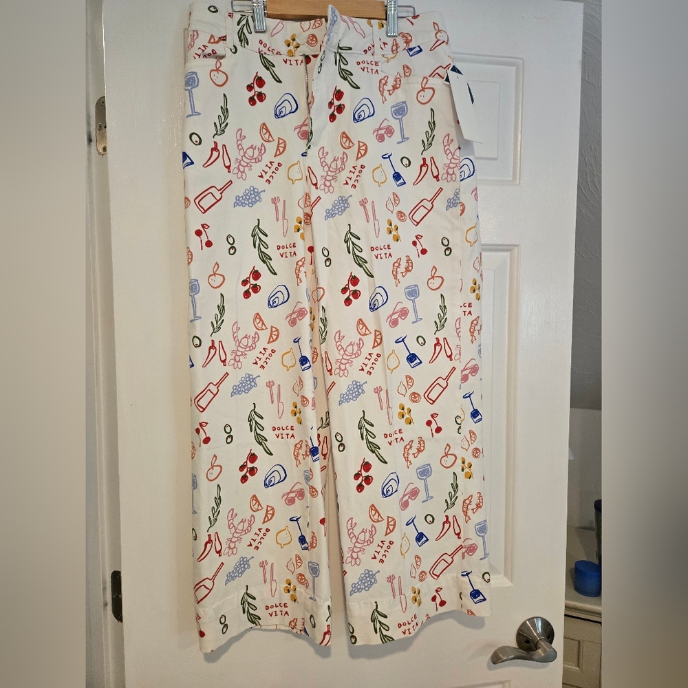 Bagatelle Women's Casual Pants - White with Colorful Patterns